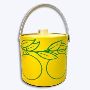 Vtg 70s Lemon Ice Bucket Vinyl Mod Pop Art Kitsch Retro Citrus Yellow Barware